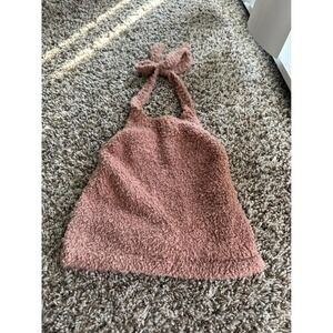 SKIMS Cozy Knit Bralette Top Rose Pink Fuzzy Halter Neck LXL